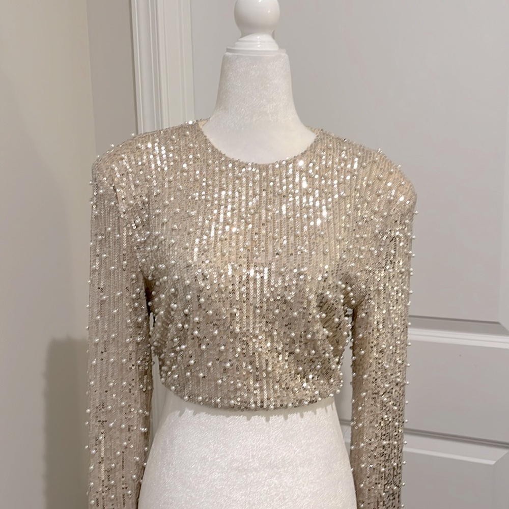 Pearl & Sequin Crop Sweater Size S
